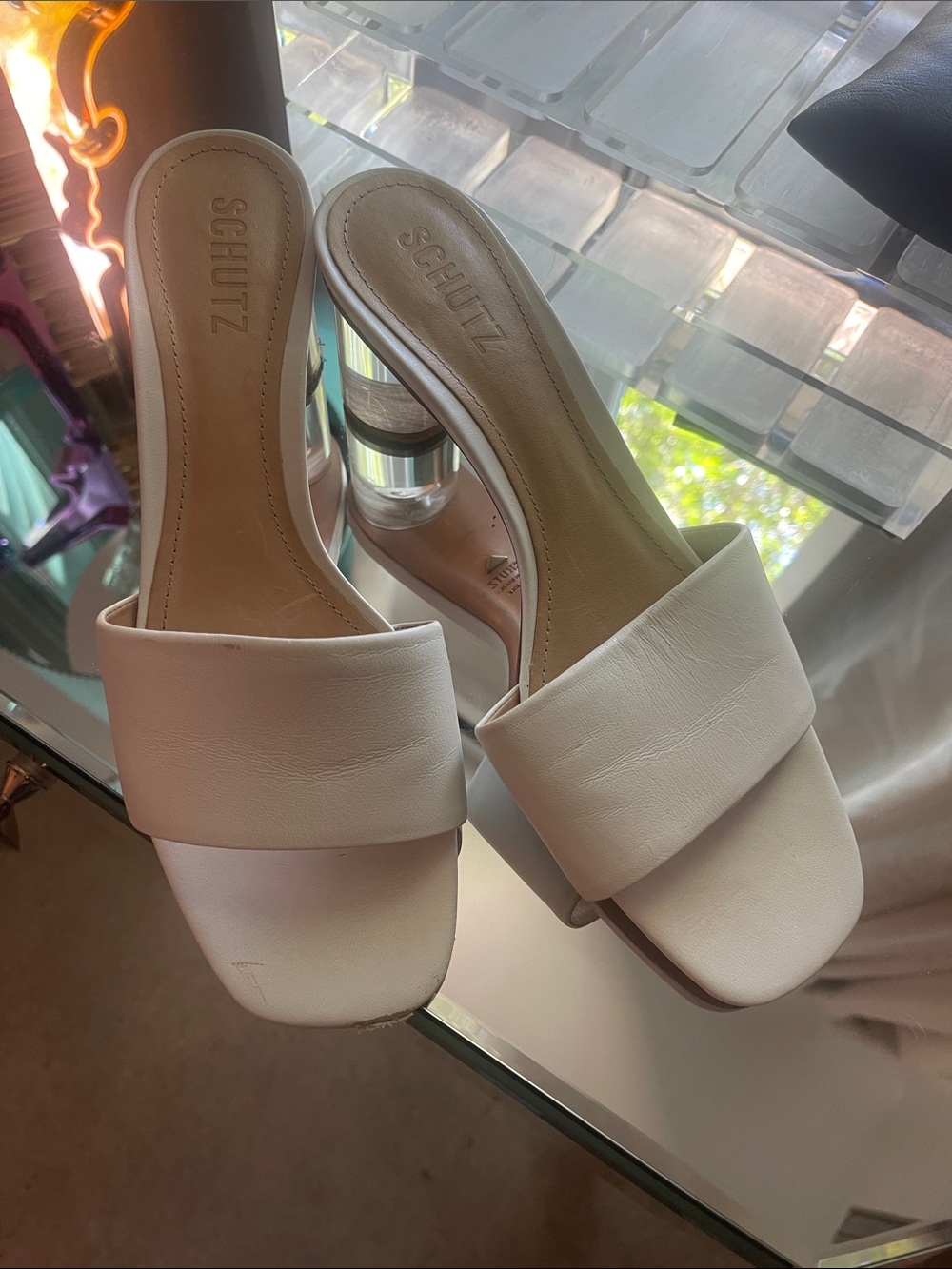 SCHUTZ Cream Wide-Band Slide Mules